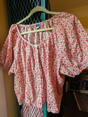 2XL Old Navy Pink Floral Peasant Blouse
